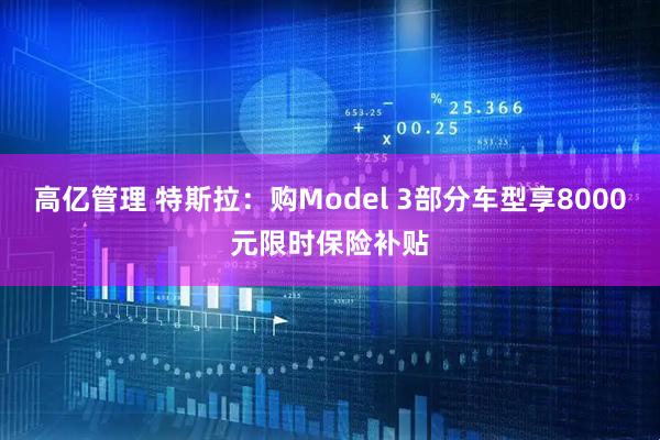 高亿管理 特斯拉：购Model 3部分车型享8000元限时保险补贴